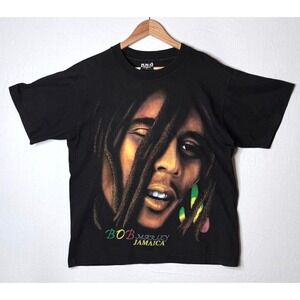 Bob Marley REO Rock Shirt Mens L Black 2 Sided Awesome Graphic Retro Vtg Y2K 90s